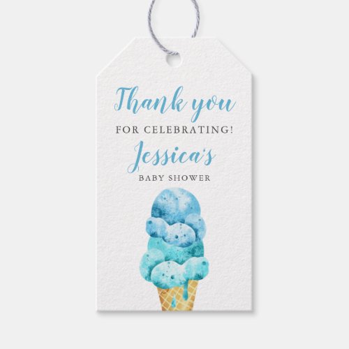 Blue Ice Cream Baby Shower Gift Tags