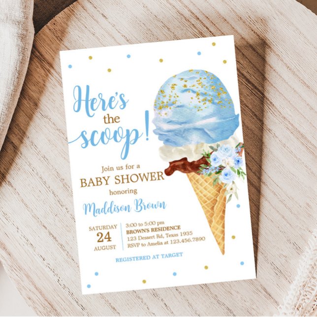 Blue Ice Cream Baby Shower  Invitation (Here's the Scoop Baby Shower Invitation
)