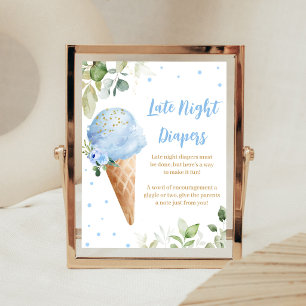 Blue Ice Cream Baby Shower Late Night Diapers Sign
