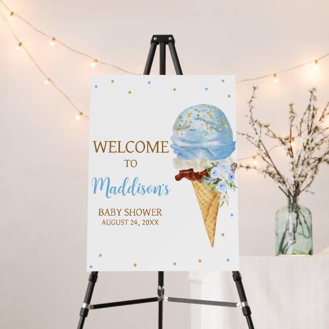 Blue Ice Cream Baby Shower Welcome Sign (In Situ (Stand))