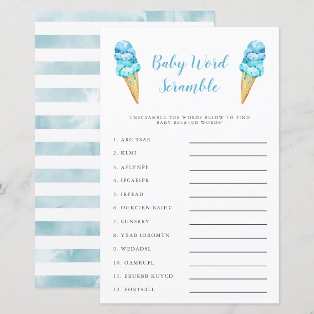 Blue Ice Cream Baby Word Scramble Game (Front/Back)