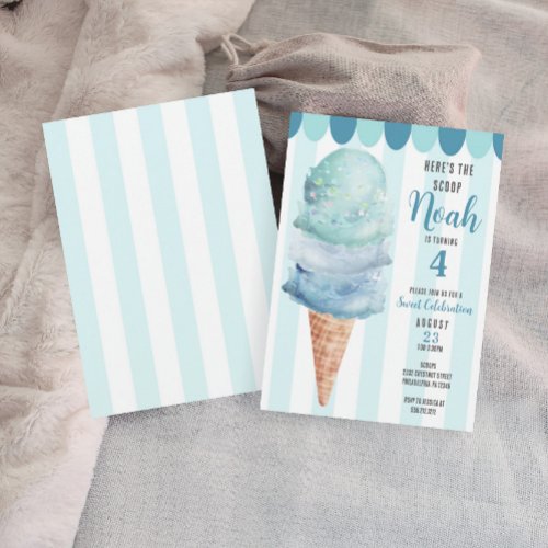 Blue Ice Cream Birthday Party Invite _ Any Age