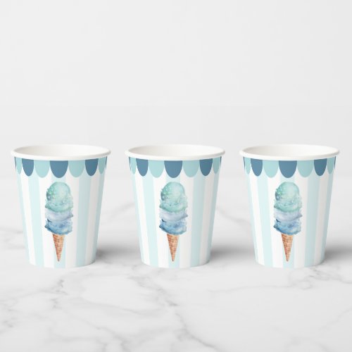 Blue Ice Cream Birthday Party Paper Cups