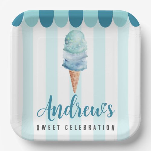 Blue Ice Cream Birthday Party Paper Plates