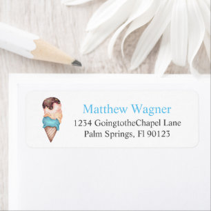 Blue Ice Cream Birthday Party Return Address Label