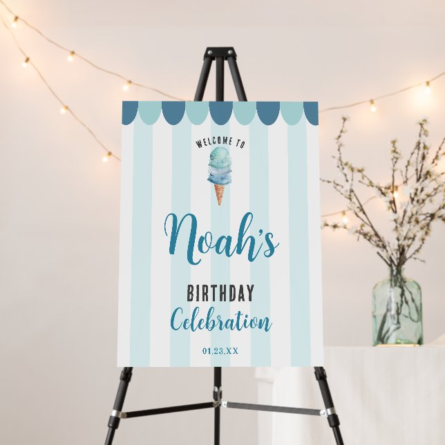 Blue Ice Cream Birthday Party Welcome Sign (In Situ (Stand))