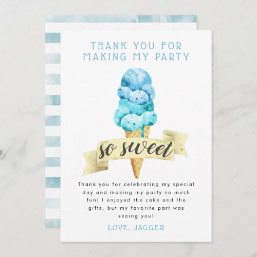 Blue Ice Cream Boy Birthday Party Thank You Card