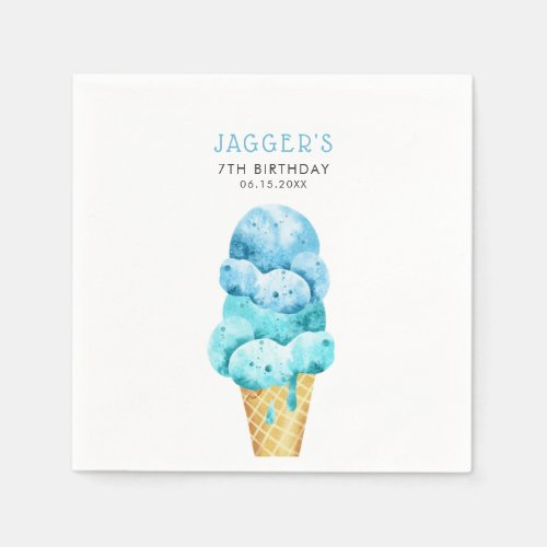 Blue Ice Cream Cone Birthday Party Napkins