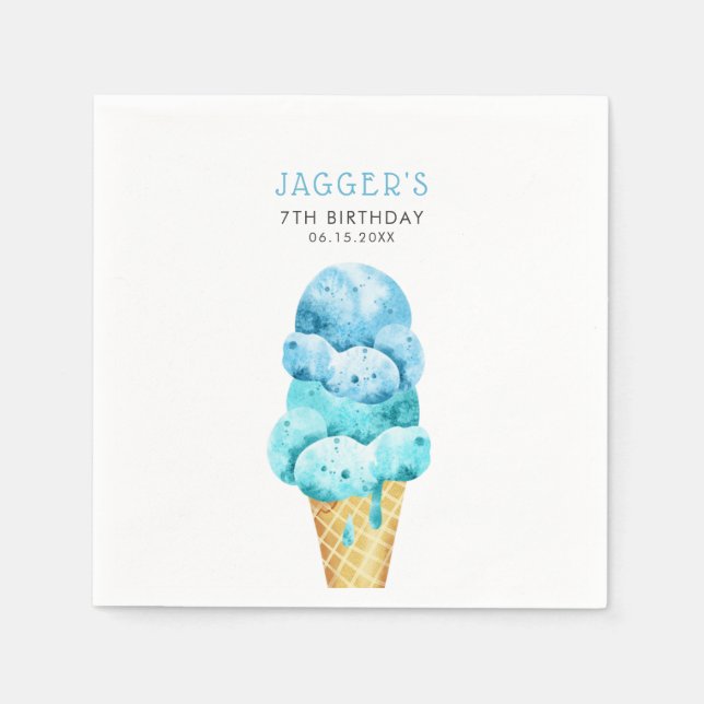 Blue Ice Cream Cone Birthday Party Napkins (Front)