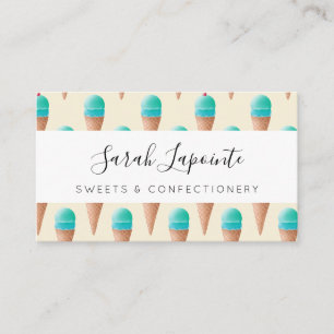 Blue Ice Cream Cone Pattern, Light Yellow Business Card