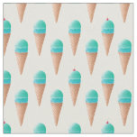 Blue Ice Cream Cone Pattern, Light Yellow Fabric