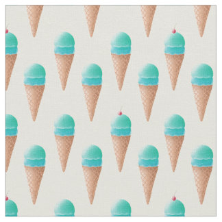 Blue Ice Cream Cone Pattern, Light Yellow Fabric