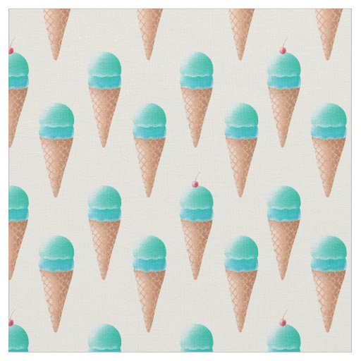 Blue Ice Cream Cone Pattern, Light Yellow Fabric