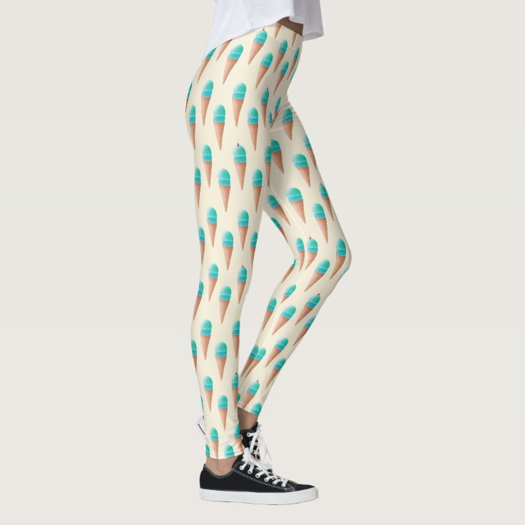 Blue Ice Cream Cone Pattern, Light Yellow Leggings | Zazzle