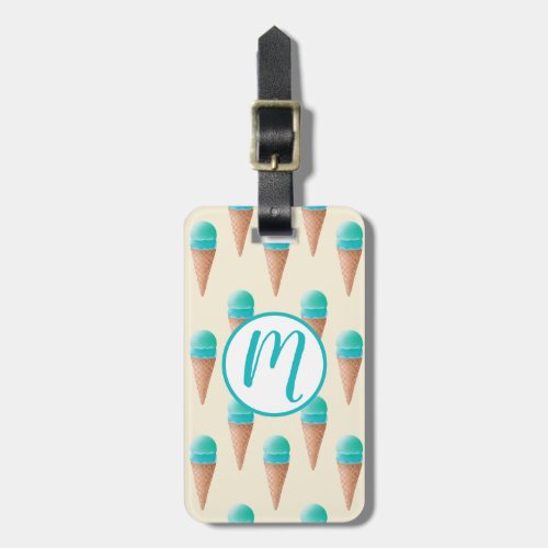 Blue Ice Cream Cone Pattern Light Yellow Luggage Tag