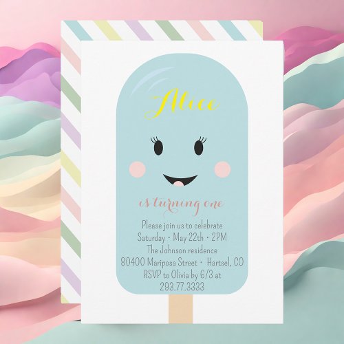 Blue Ice Cream Cone Scoop Birthday Party Invitation