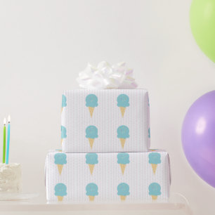 Blue Ice Cream Cone Sprinkles Stars Dots Wrapping Paper
