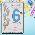 Blue Ice Cream Cones 6th Birthday Party Kids Invitation<br><div class="desc">Original digital art by Skylar Jenkins. Who doesn't want ice cream cones at their birthday party!!  Any child can personalize this invitation to their best-ever 6th birthday party celebration. I'm six years old!!</div>