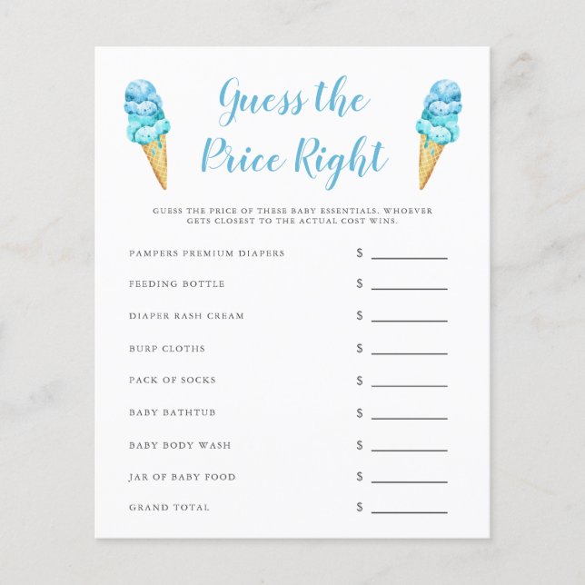 Blue Ice Cream Guess The Price Right Game (Front)