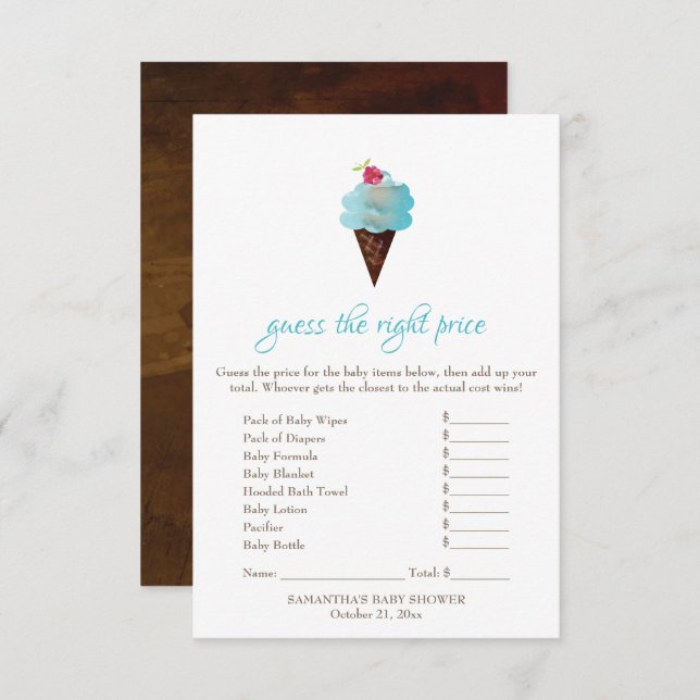 Blue Ice Cream Guess the Right Price Game Invitation (Front/Back)