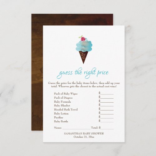 Blue Ice Cream Guess the Right Price Game Invitation