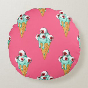 Blue Ice Cream Pink Background Round Pillow