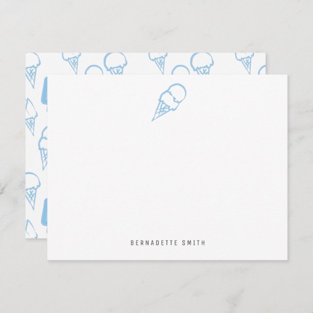 Blue Ice Cream Stationery Note Card (Front/Back)