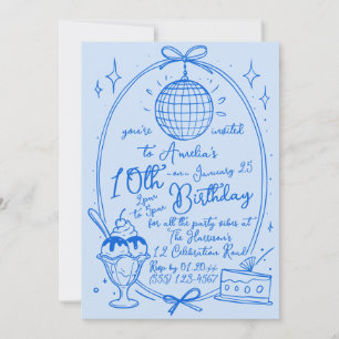 Blue Ice Cream Sundae Girl Birthday Party Invite