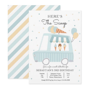 Blue Ice Cream Truck Here's The Scoop Birthday Invitation