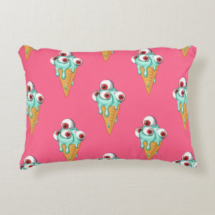 Blue ice cream with eyes. Pink background. Seamles Accent Pillow