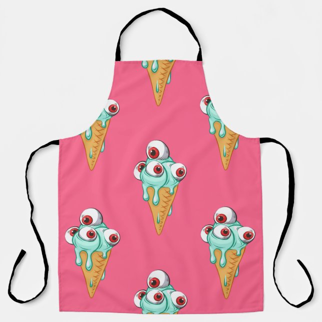 Blue ice cream with eyes. Pink background. Seamles Apron (Front)