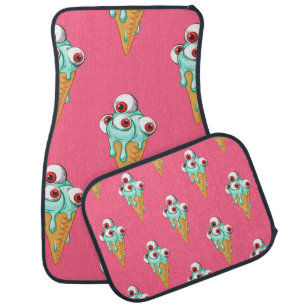Blue ice cream with eyes. Pink background. Seamles Car Floor Mat