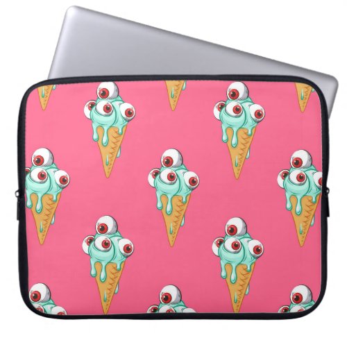 Blue ice cream with eyes Pink background Seamles Laptop Sleeve