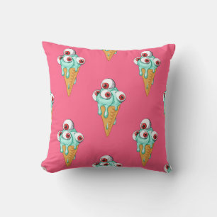 Blue ice cream with eyes. Pink background. Seamles Throw Pillow