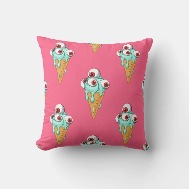Blue ice cream with eyes. Pink background. Seamles Throw Pillow (Front)
