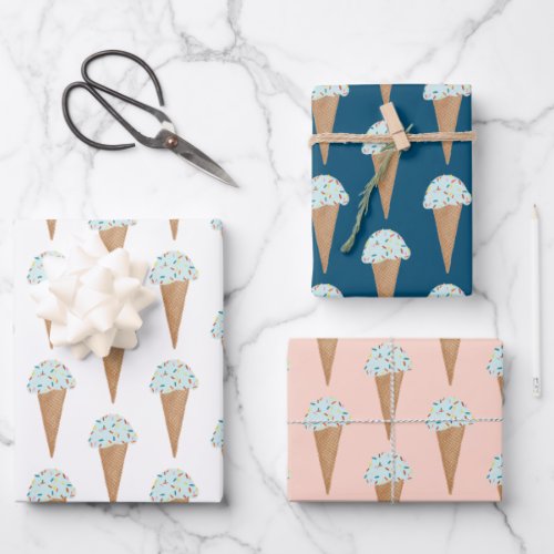 Blue Ice Cream with Sprinkles Modern Colorful Cute Wrapping Paper Sheets
