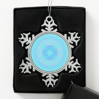 Blue Ice Cross Ball Snowflake Pewter Christmas Ornament
