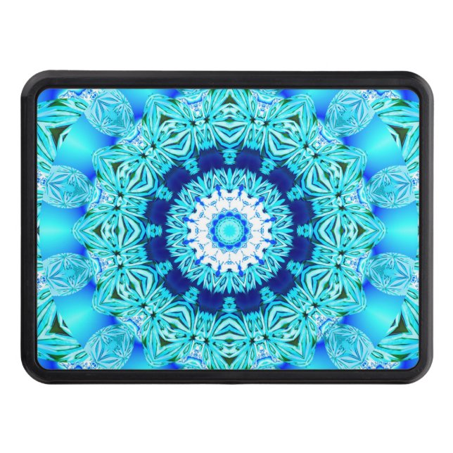 Blue Ice Glass, Delicate Abstract Cyan Aqua Silver Hitch Cover (Front)