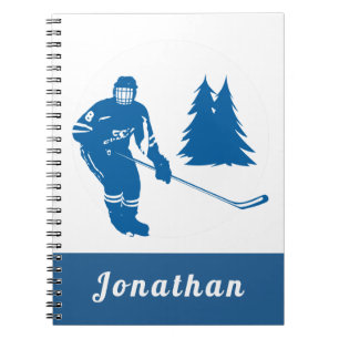 Blue Ice Hockey Player Custom Name Winter Sport Notebook
