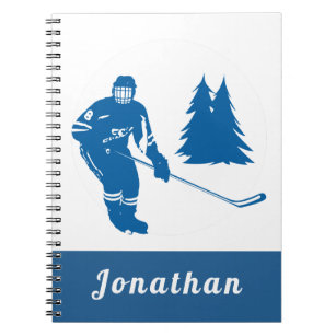 Blue Ice Hockey Player Custom Name Winter Sport   Notebook