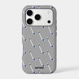 Blue Ice Hockey Stick Pattern Personalized iPhone 17 Pro Case
