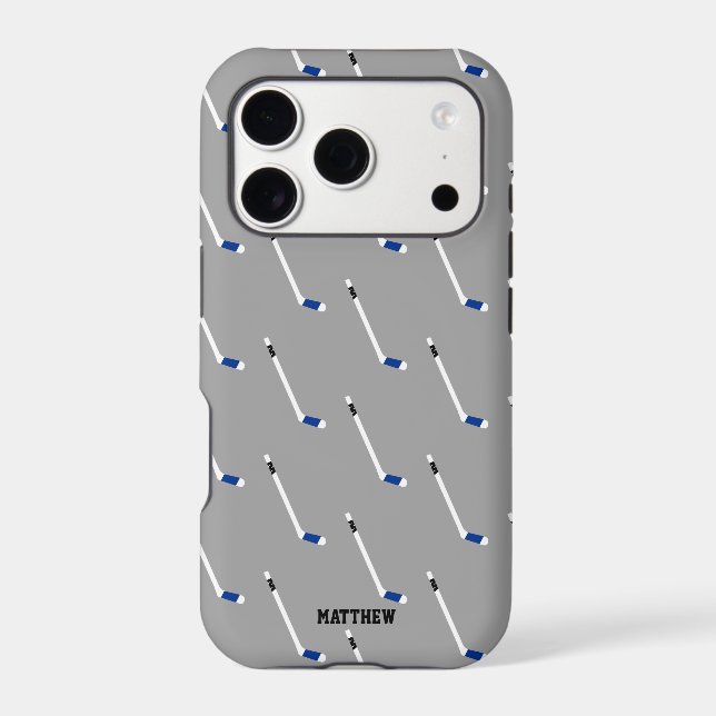 Blue Ice Hockey Stick Pattern Personalized Case-Mate iPhone Case (Back)