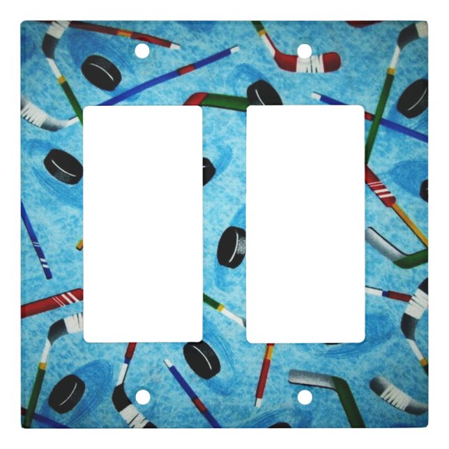 Blue Ice Hockey Theme Light Switch Cover (Front)