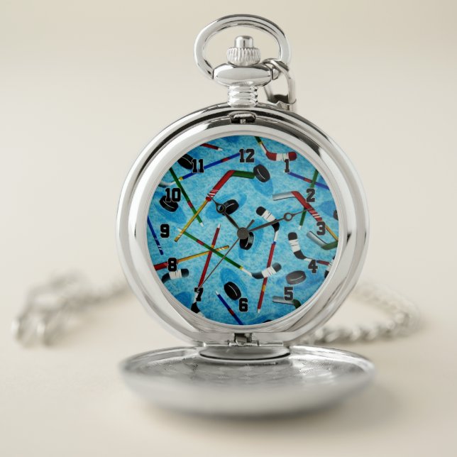 Blue Ice Hockey Theme Pocket Watch (Inside)