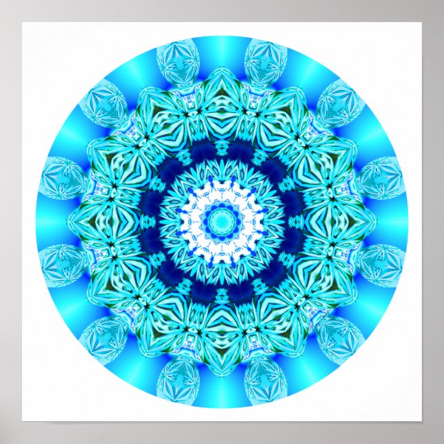 Blue Ice Lace Mandala, Abstract Aqua Poster (Front)