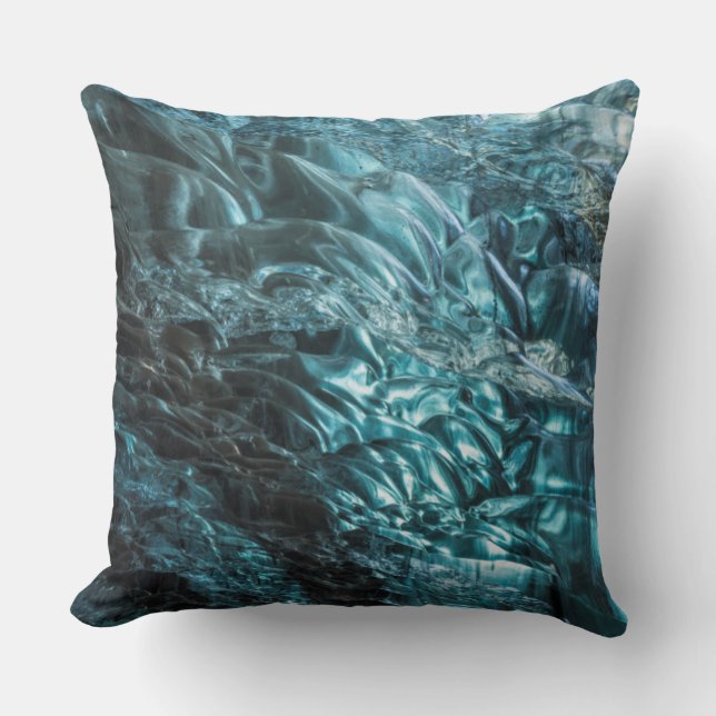 Blue ice of an ice cave, Iceland Throw Pillow (Front)