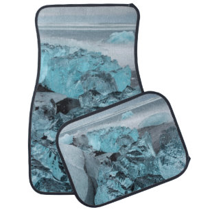 Blue ice on beach seascape, Iceland Car Floor Mat