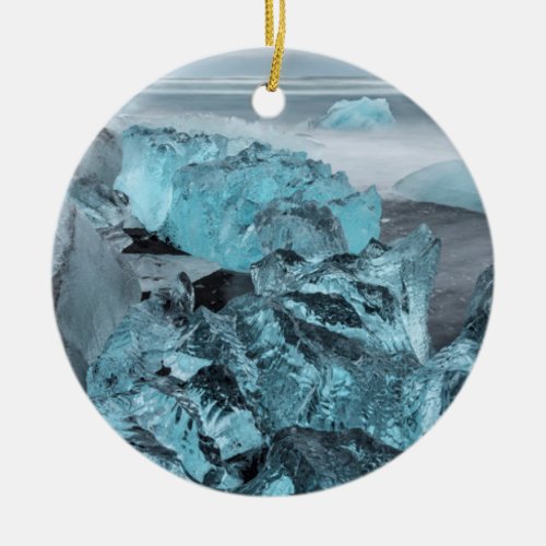 Blue ice on beach seascape Iceland Ceramic Ornament