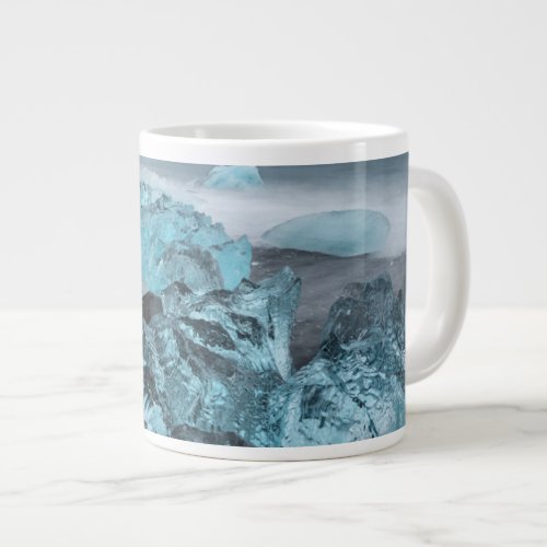 Blue ice on beach seascape Iceland Large Coffee Mug