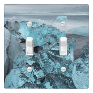 Blue ice on beach seascape, Iceland Light Switch Cover